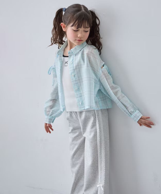 日本童裝 aF#a325 薄透格子襯衫 110-160cm 女童款 夏季 OUTERWEAR