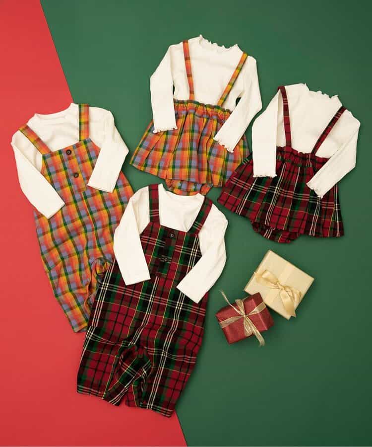 日本童裝 BREEZE 上衣及格仔連衣 80cm 女童款 初生嬰兒 冬季 Jumpsuit Christmas 聖誕快樂特輯 聖誕服裝/飾物配件 聖誕紅/新年紅