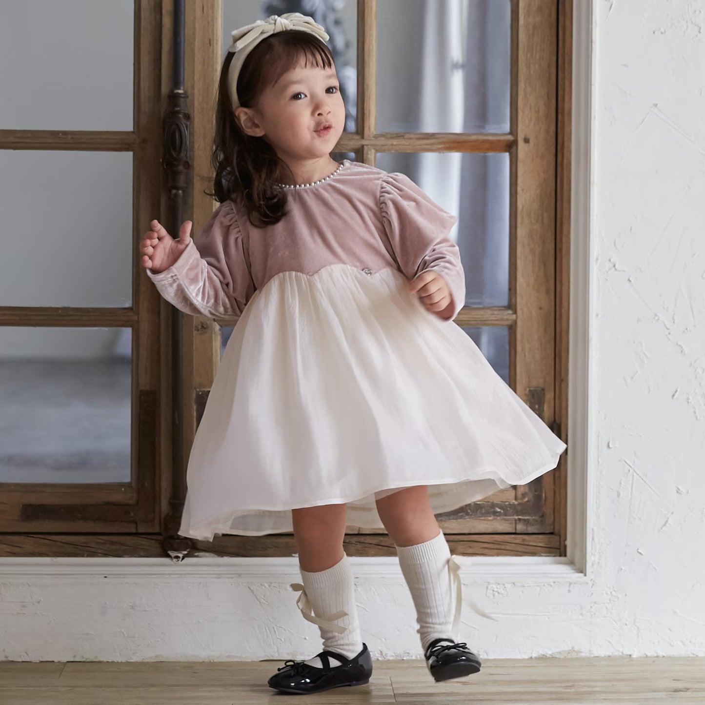 日本童裝 pe#main 泡泡袖雪紡連身裙 80-130cm 女童款 冬季 DRESSES 面試/宴會/表演