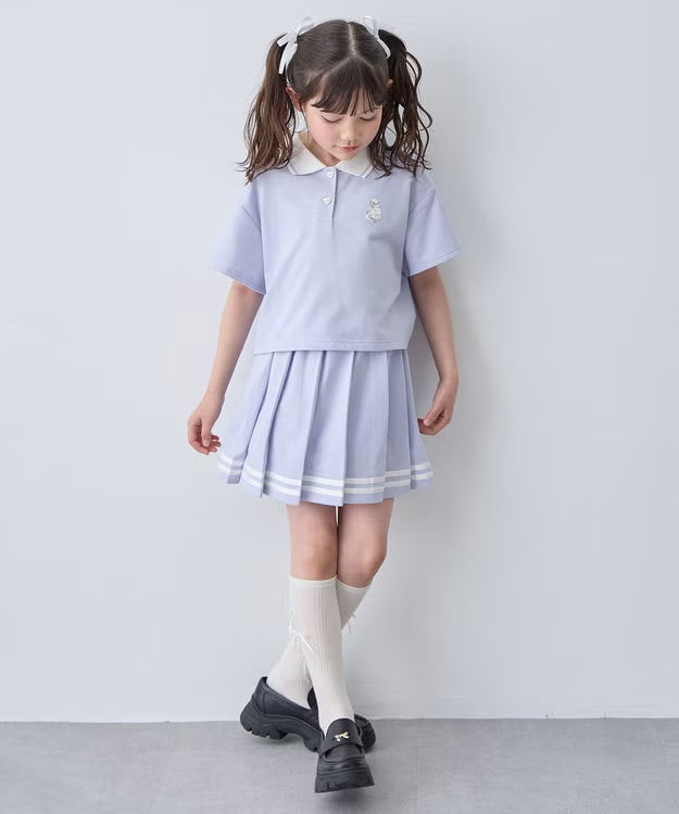 日本童裝 aF#a325 吸水速乾 貓咪刺繡polo衫 110-160cm 女童款 夏季 TOPS