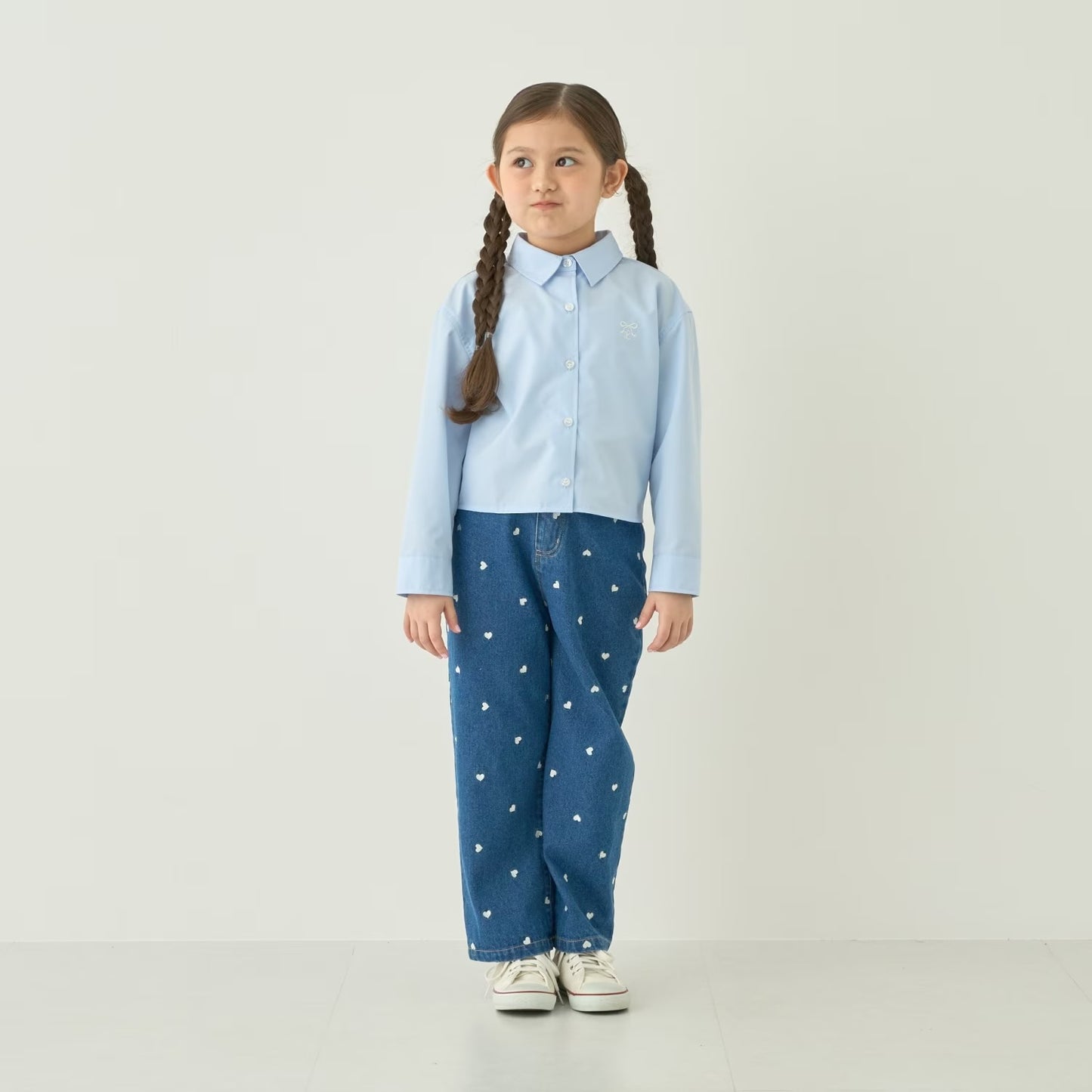 日本童裝 Ly# mine 愛心刺繡印花牛仔褲 100-140cm 女童款 夏季 PANTS