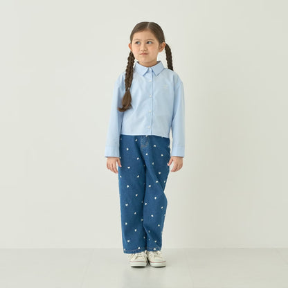 日本童裝 Ly# mine 愛心刺繡印花牛仔褲 100-140cm 女童款 夏季 PANTS