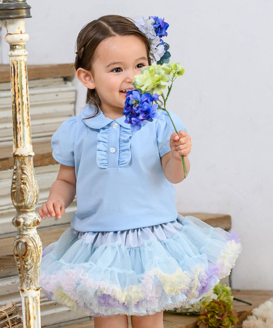 日本童裝 panpantutu 2Way雙面 藍色花瓣 tutu裙 70-135cm 女童款 初生嬰兒 夏季 SKIRTS
