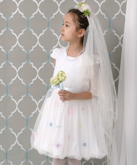 日本童裝 panpantutu 白色花瓣絲帶氣球泡泡禮服裙 100-130cm 女童款 夏季 DRESSES 面試/宴會/表演
