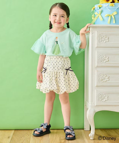 日本童裝 aF#a325 x Disney FROZEN 接觸冷感 薄紗袖印花上衣 90-130cm 女童款 夏季 TOPS