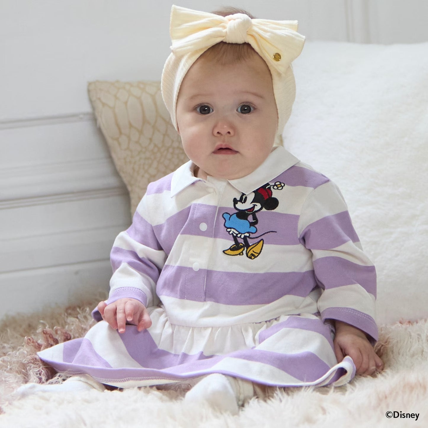 日本童裝 pe#main x Disney 間條連衣 70-80cm 女童款 初生嬰兒 秋季 Jumpsuit