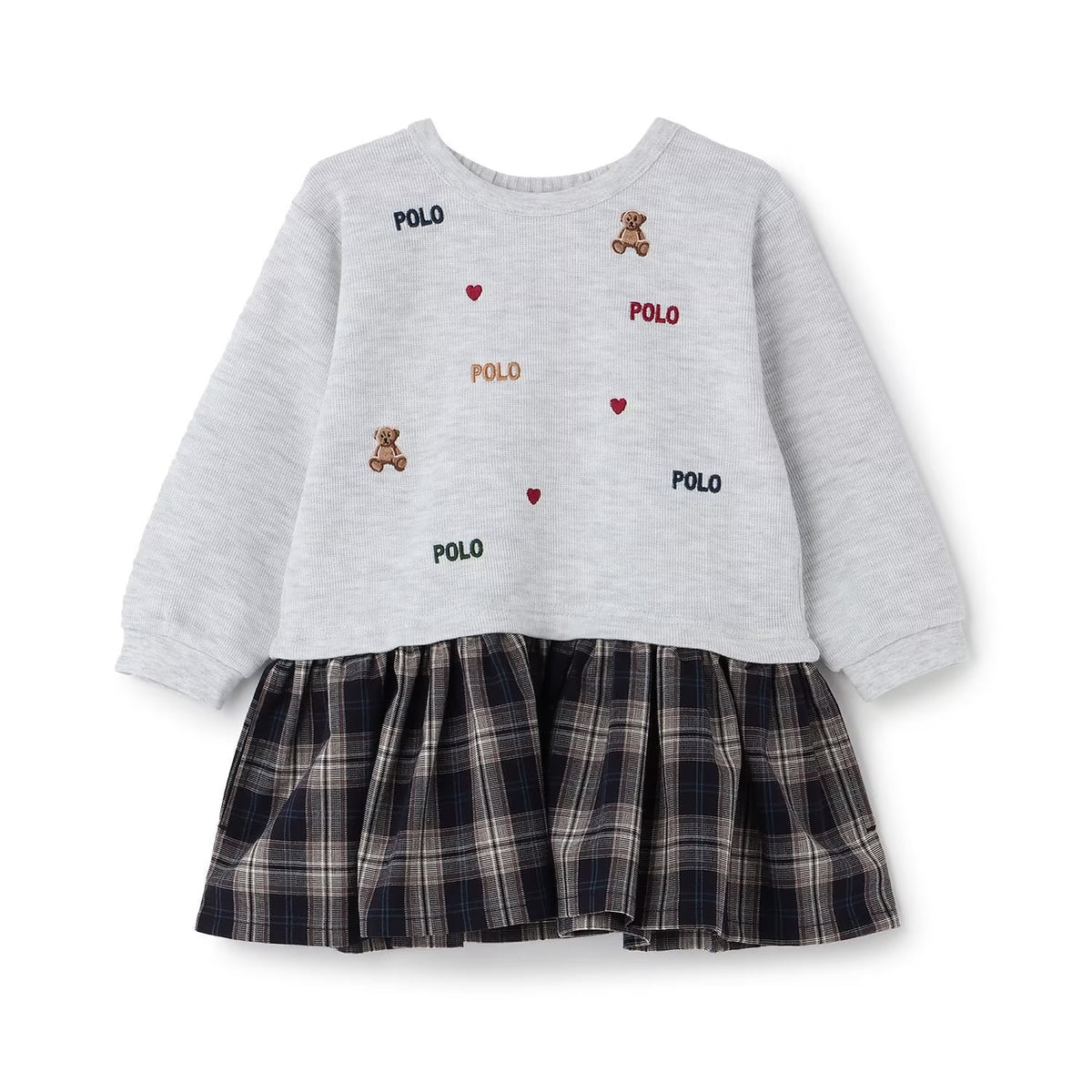 日本童裝 pe#main x【POLO BCS】假兩件拼接連身裙 80-130cm 女童款 秋季 DRESSES