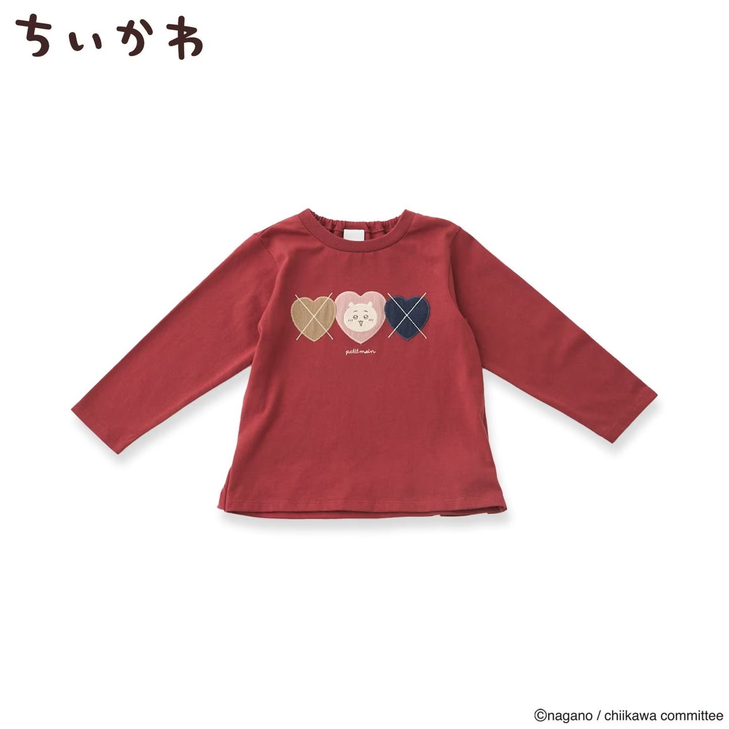 日本童裝 pe#main x【Chiikawa】菱形圖案長袖上衣 80-130cm 女童款 初生嬰兒 夏季 TOPS
