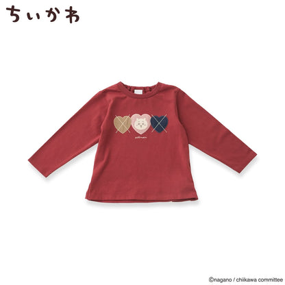日本童裝 pe#main x【Chiikawa】菱形圖案長袖上衣 80-130cm 女童款 初生嬰兒 夏季 TOPS