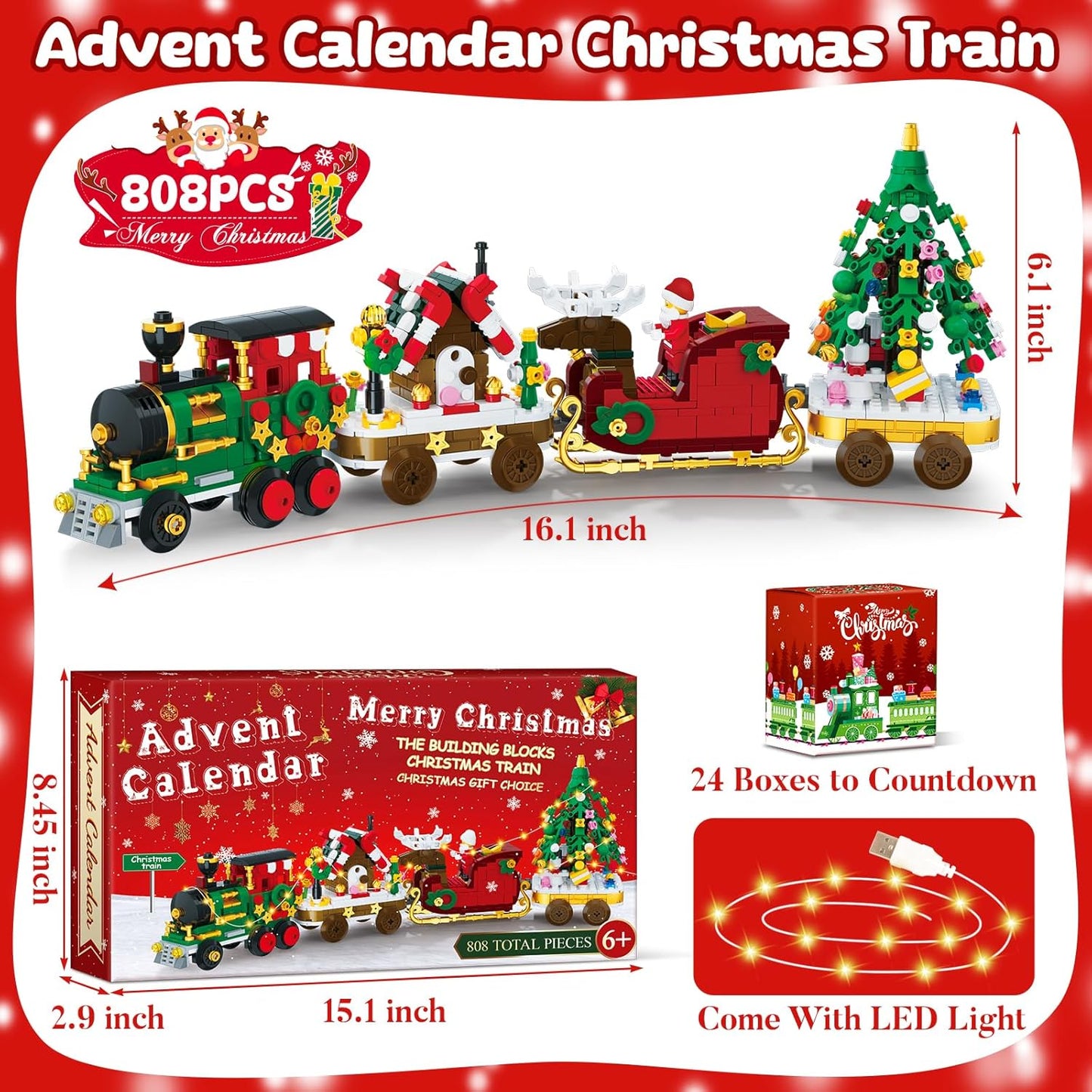 英美直送 LED Christmas Train Building Blocks Set 聖誕倒數日曆 大人款/兒童款 聖誕快樂特輯 聖誕倒數日曆A 不參與$900免運 滿$900可加$25免運 Christmas Advent Calendars 2025