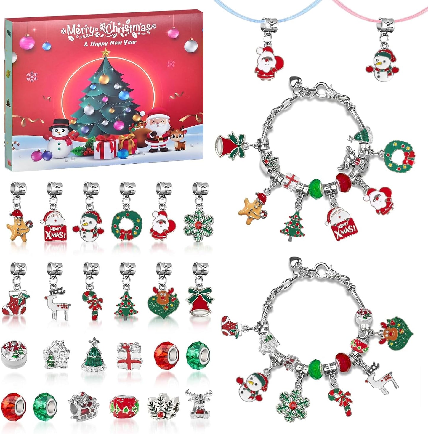 英美直送 DIY Charm Bracelets & necklaces Kits 聖誕倒數日曆 兒童款 聖誕快樂特輯 聖誕倒數日曆A 不參與$900免運 滿$900可加$25免運 Christmas Advent Calendars 2025