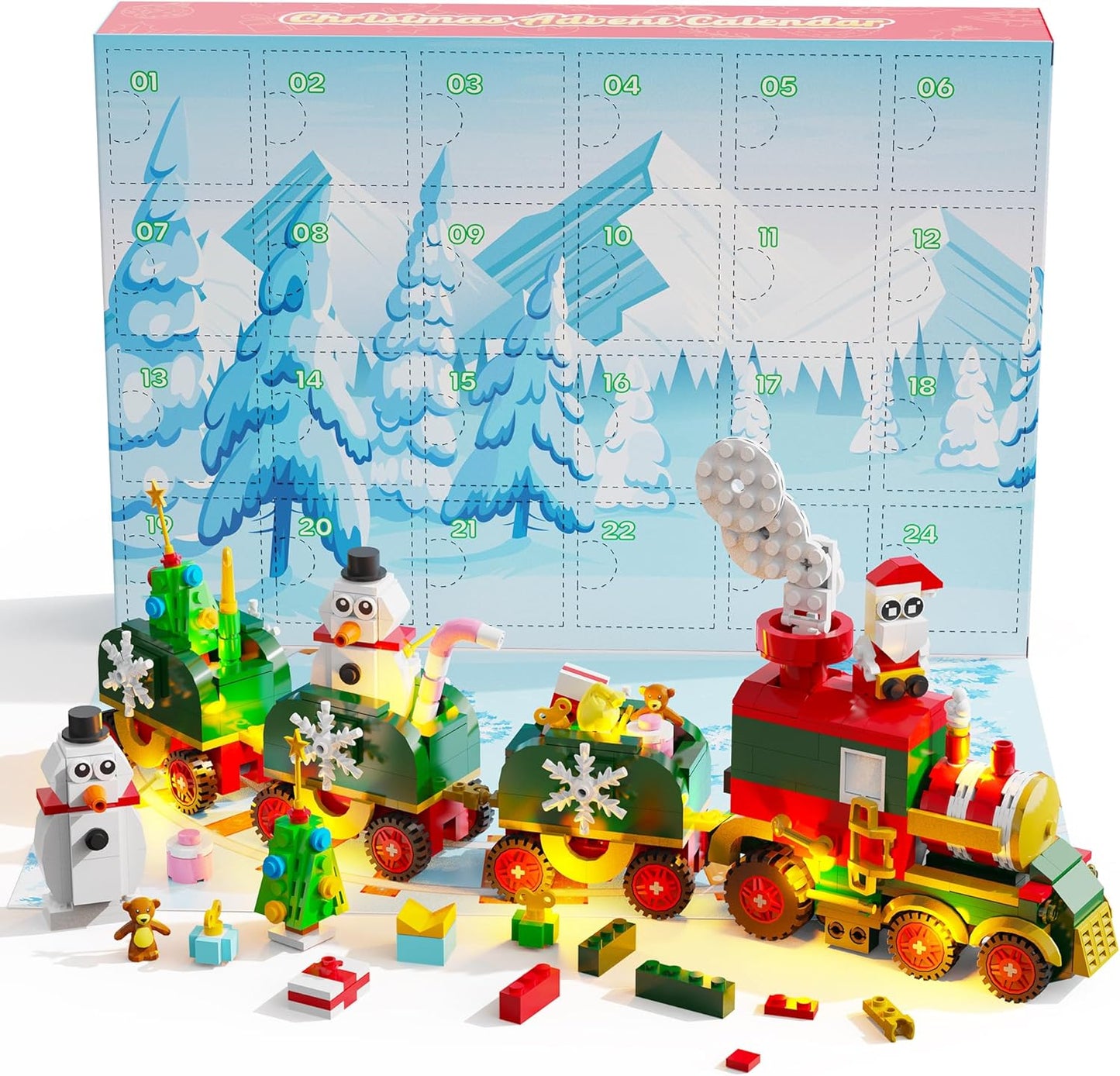 英美直送 LED Light Christmas Train Building Blocks Set 聖誕倒數日曆 兒童款 聖誕快樂特輯 聖誕倒數日曆A 不參與$900免運 滿$900可加$25免運 Christmas Advent Calendars 2025