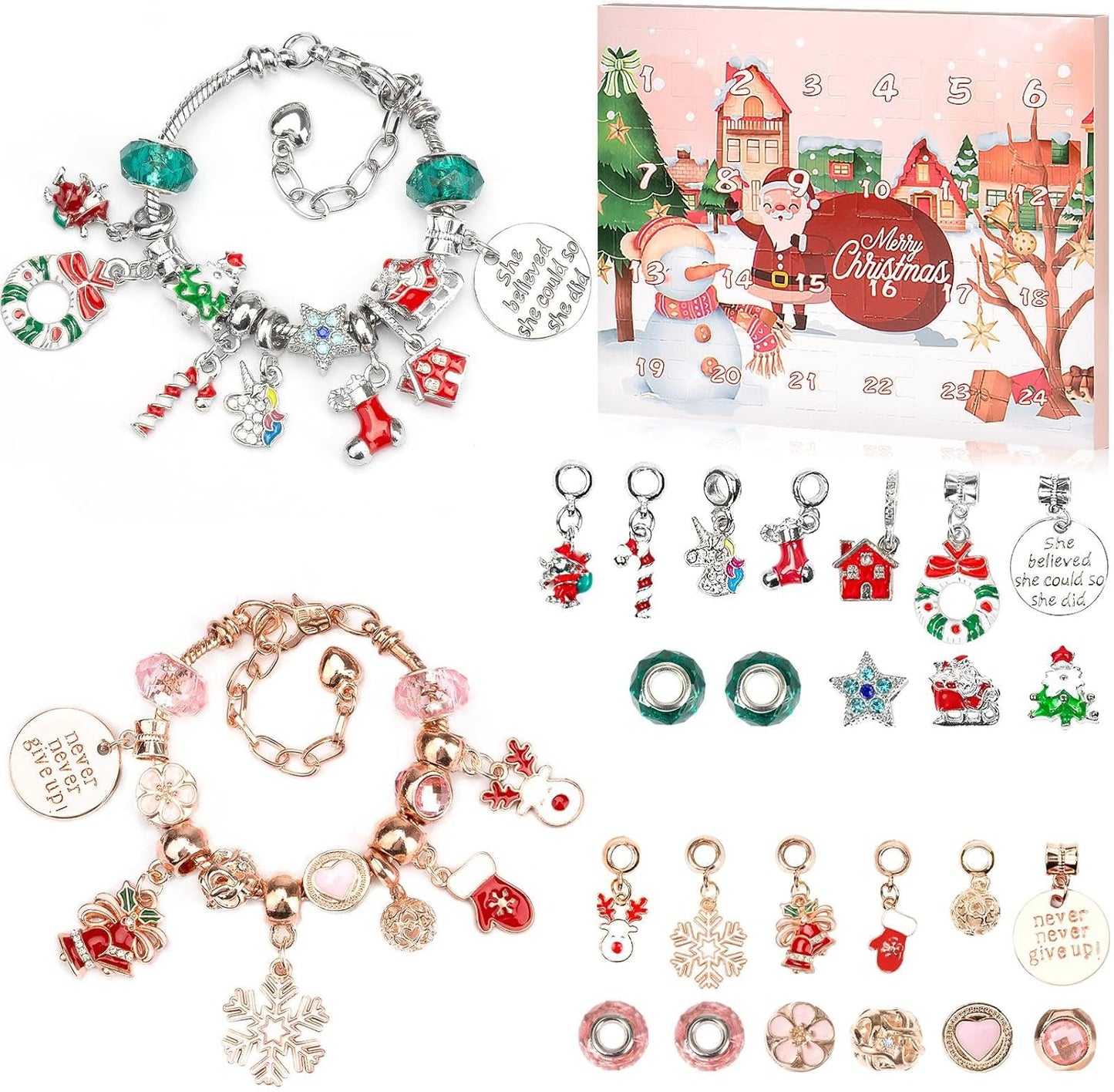英美直送 Pink DIY Charm Bracelet Jewelry 聖誕倒數日曆 兒童款 聖誕快樂特輯 聖誕倒數日曆A 不參與$900免運 滿$900可加$25免運 Christmas Advent Calendars 2025