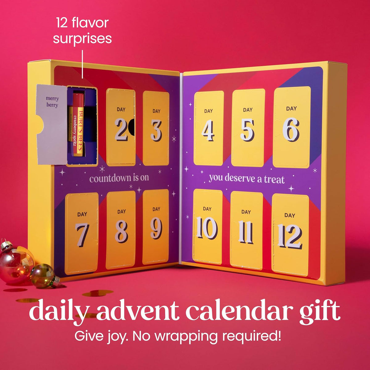 日英美直送 Burt's Bees Holiday Lip Balm 12 Day Advent Calendar 聖誕倒數日曆 大人款 聖誕快樂特輯 不參與$900免運 滿$900可加$25免運到順豐站/智能櫃 Christmas Advent Calendars 2026