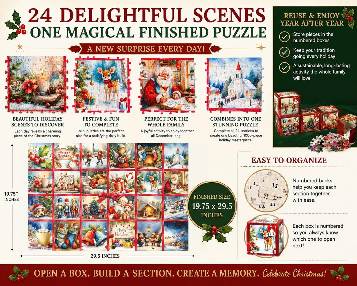 日英美直送 Puzzle 1000 Piece Advent Calendar 聖誕倒數日曆 大人款/兒童款 聖誕快樂特輯 不參與$900免運 滿$900可加$25免運到順豐站/智能櫃 Christmas Advent Calendars 2026