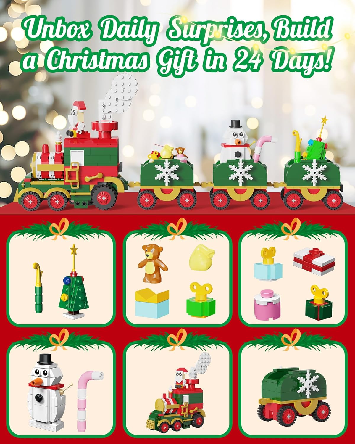 英美直送 LED Light Christmas Train Building Blocks Set 聖誕倒數日曆 兒童款 聖誕快樂特輯 聖誕倒數日曆A 不參與$900免運 滿$900可加$25免運 Christmas Advent Calendars 2025