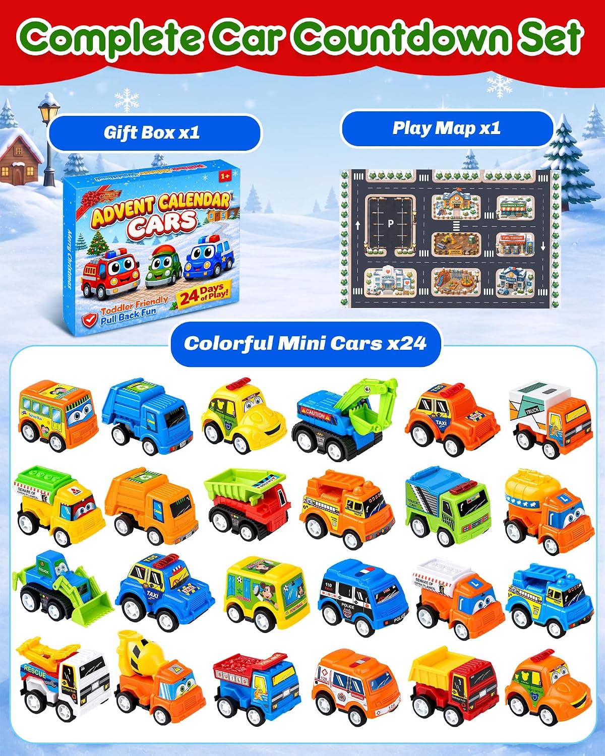 日英美直送 Pull Back Car Toy Advent Calendar 聖誕倒數日曆 兒童款 聖誕快樂特輯 不參與$900免運 滿$900可加$25免運到順豐站/智能櫃 Christmas Advent Calendars 2026