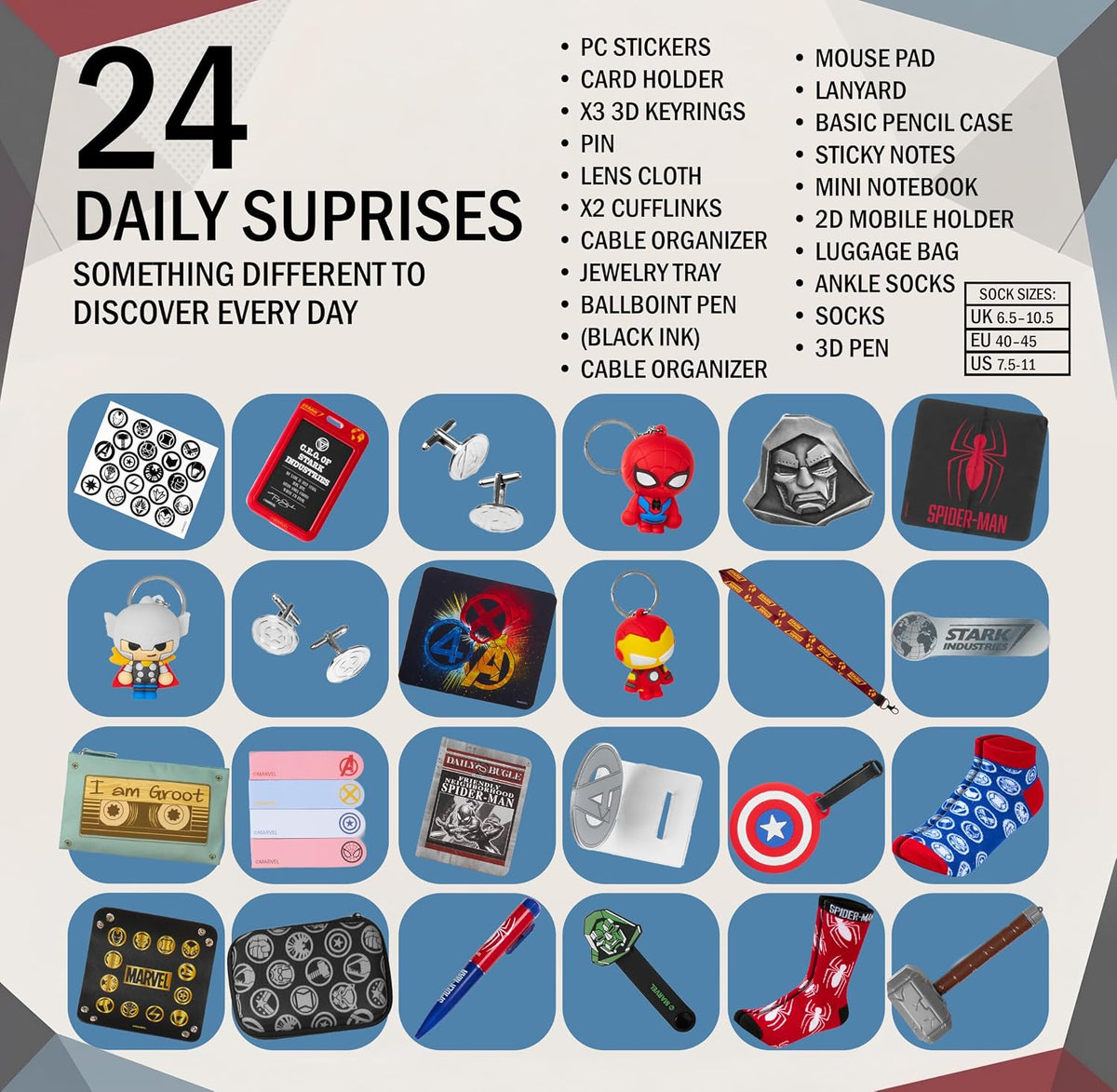 日英美直送 Marvel Avengers Spiderman Advent Calendar 聖誕倒數日曆 大人款/兒童款 聖誕快樂特輯 不參與$900免運 滿$900可加$25免運到順豐站/智能櫃 Christmas Advent Calendars 2026