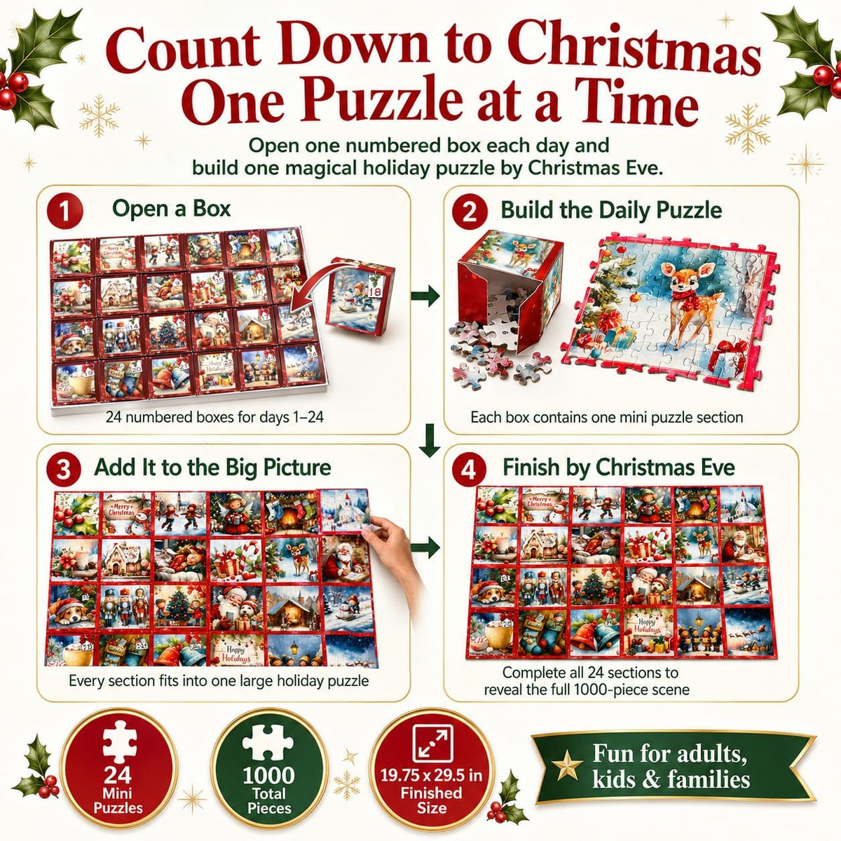 日英美直送 Puzzle 1000 Piece Advent Calendar 聖誕倒數日曆 大人款/兒童款 聖誕快樂特輯 不參與$900免運 滿$900可加$25免運到順豐站/智能櫃 Christmas Advent Calendars 2026
