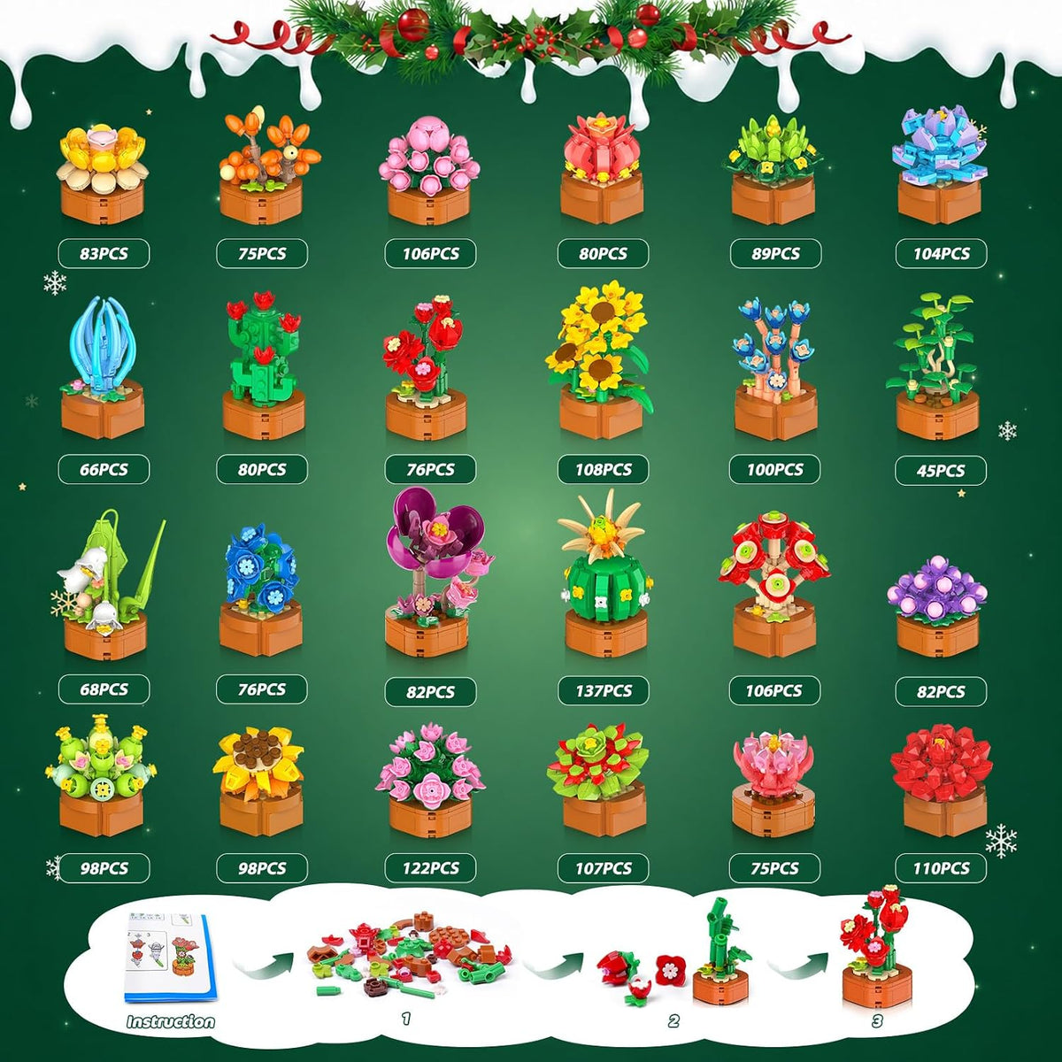 日英美直送 Flowers Botanical Mini Building Set Advent Calendar 聖誕倒數日曆 大人款/兒童款 聖誕快樂特輯 不參與$900免運 滿$900可加$25免運到順豐站/智能櫃 Christmas Advent Calendars 2026
