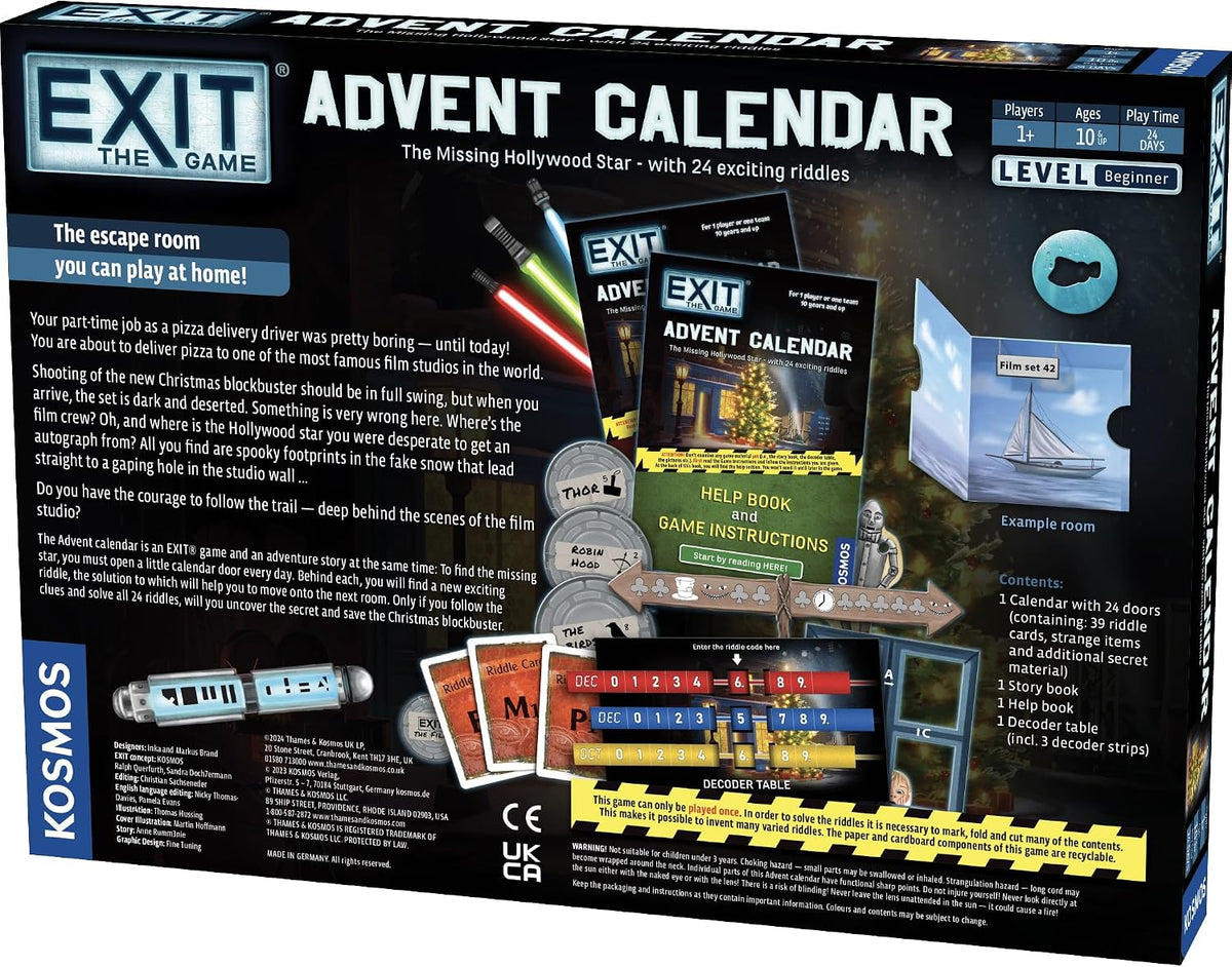 日英美直送 EXIT: The Game - Missing Hollywood Star Advent Calendar 聖誕倒數日曆 兒童款 聖誕快樂特輯 不參與$900免運 滿$900可加$25免運到順豐站/智能櫃 Christmas Advent Calendars 2026