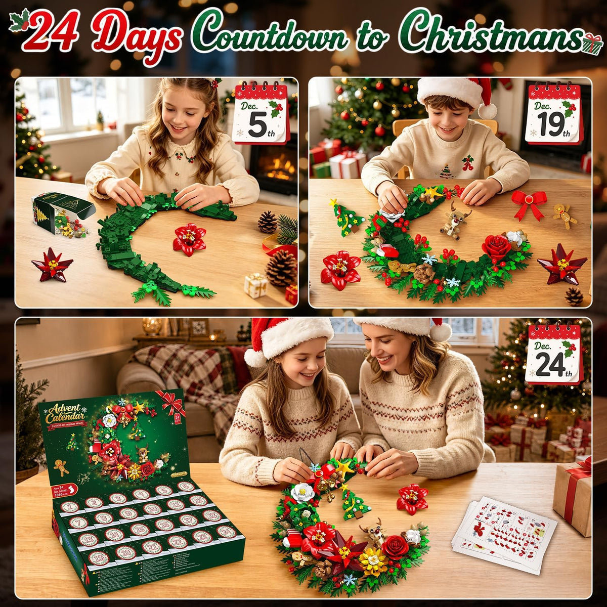 日英美直送 LED Christmas Moon Wreath Building Set Advent Calendar 聖誕倒數日曆 大人款/兒童款 聖誕快樂特輯 不參與$900免運 滿$900可加$25免運到順豐站/智能櫃 Christmas Advent Calendars 2026