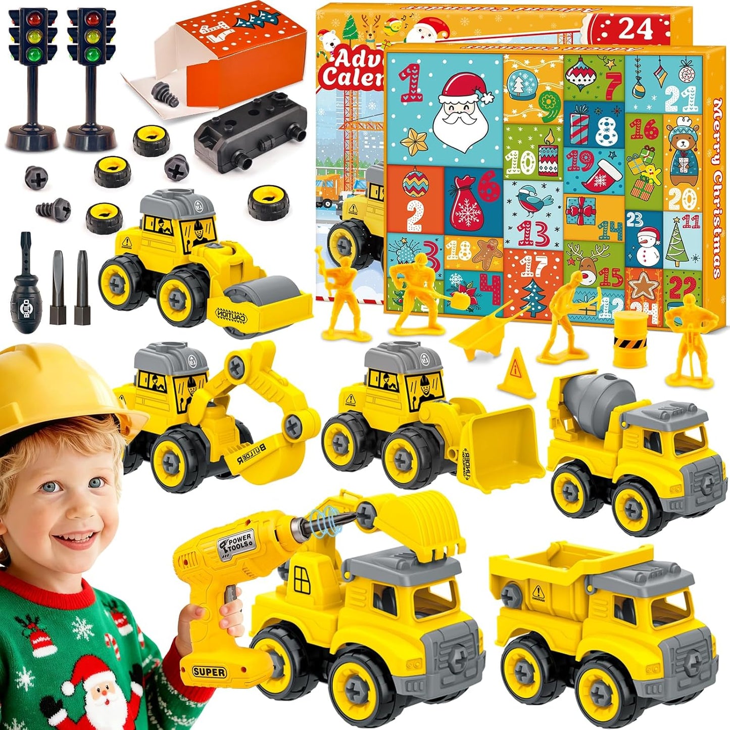 英美直送 Construction Car Toys with Electric Drill DIY Assembly Building STEM Toys 聖誕倒數日曆 兒童款 聖誕快樂特輯 聖誕倒數日曆A 不參與$900免運 滿$900可加$25免運 Christmas Advent Calendars 2025