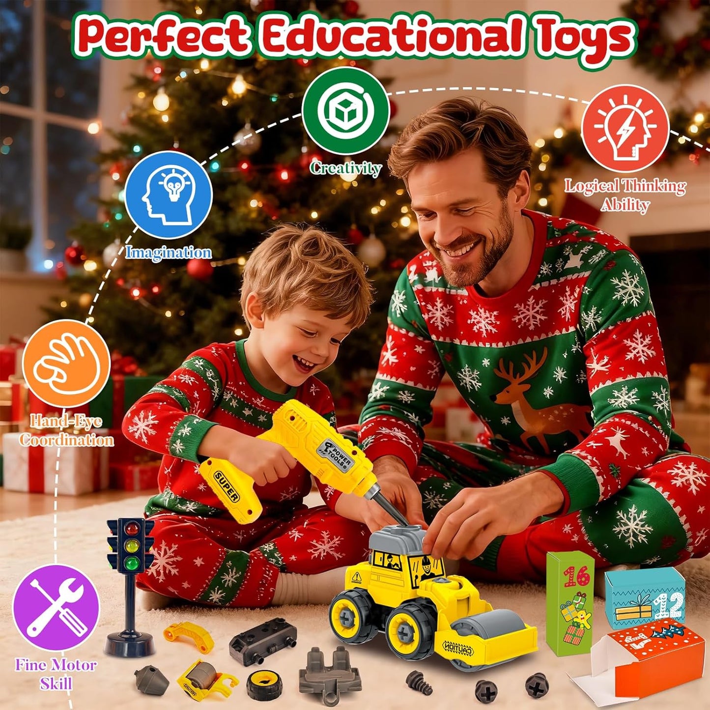 英美直送 Construction Car Toys with Electric Drill DIY Assembly Building STEM Toys 聖誕倒數日曆 兒童款 聖誕快樂特輯 聖誕倒數日曆A 不參與$900免運 滿$900可加$25免運 Christmas Advent Calendars 2025