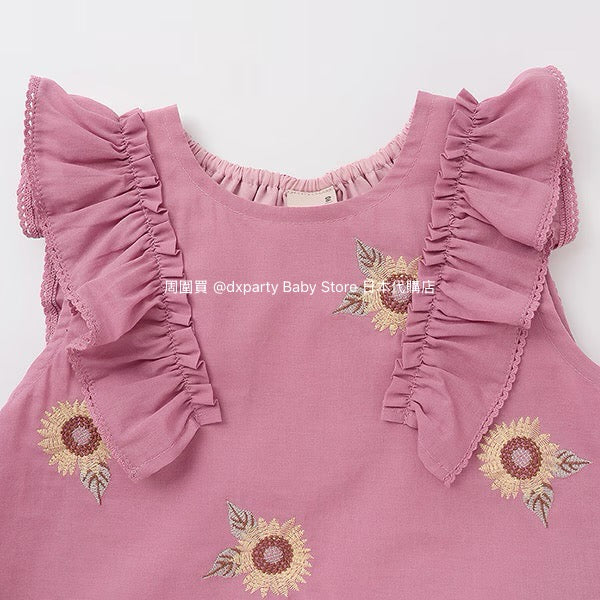 Japanese children's clothing pe#main flower embroidered top 80-130cm girls summer TOPS 