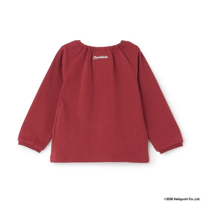 日本童裝 pe#main x Monchhichi 毛毛刺繡圖案上衣 80-130cm 女童款 秋季 TOPS 聖誕紅/新年紅