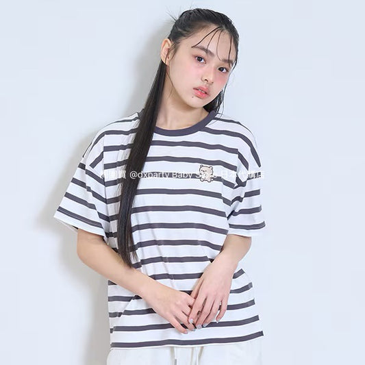 Lovetoxic Japanese children's clothing striped top 140-160cm girls summer TOPS 