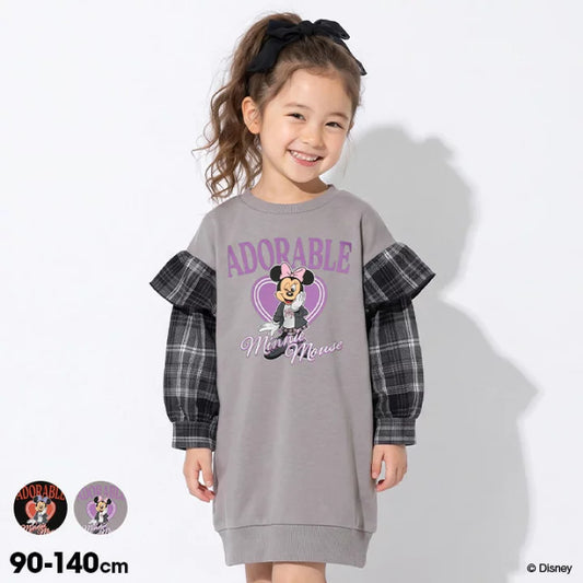 日本童裝 BDL x Disney 格仔袖拼接衛衣裙 90-140cm 女童款 秋季 DRESSES