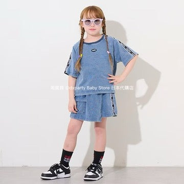 Japanese X-girl Stages Denim Two-Piece Set (80-140cm) for Girls (Summer TOPS PANTS) 