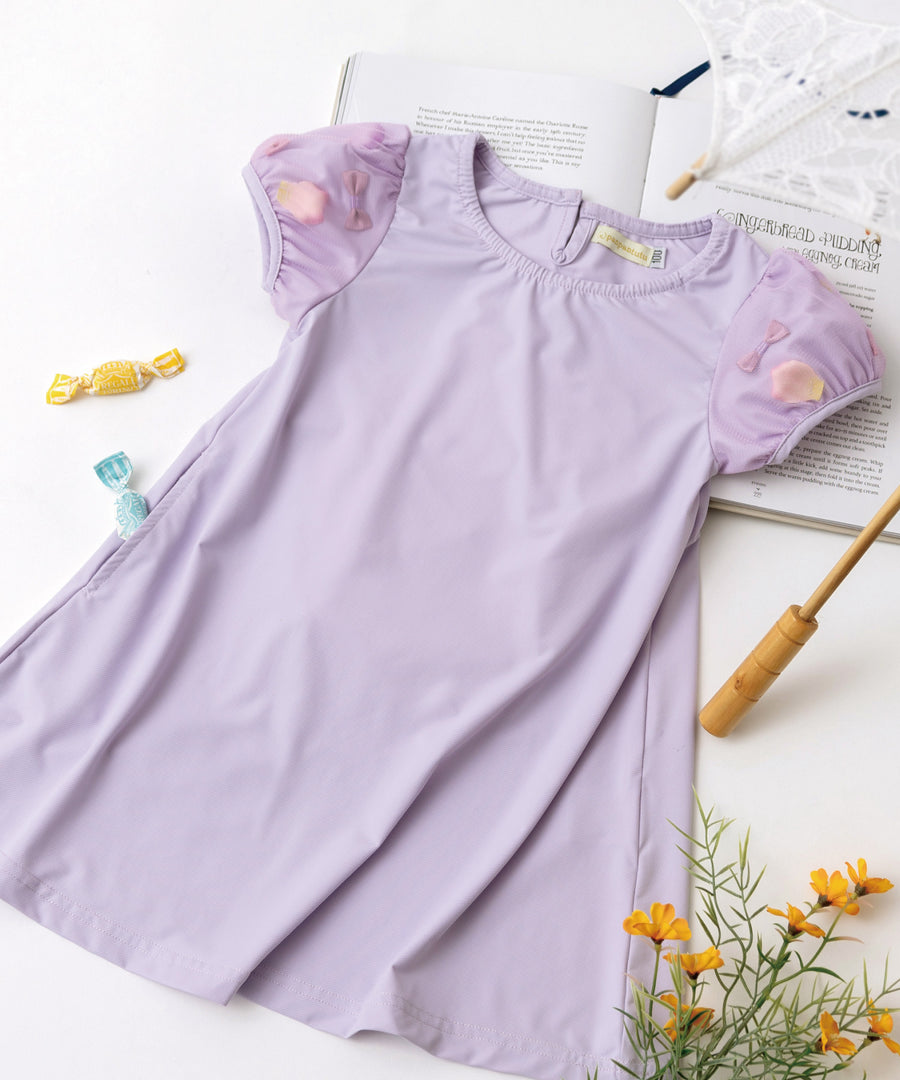 日本童裝 panpantutu 防UV 接觸冷感 泡泡花瓣紗袖連身裙 100-140cm 女童款 夏季 DRESSES