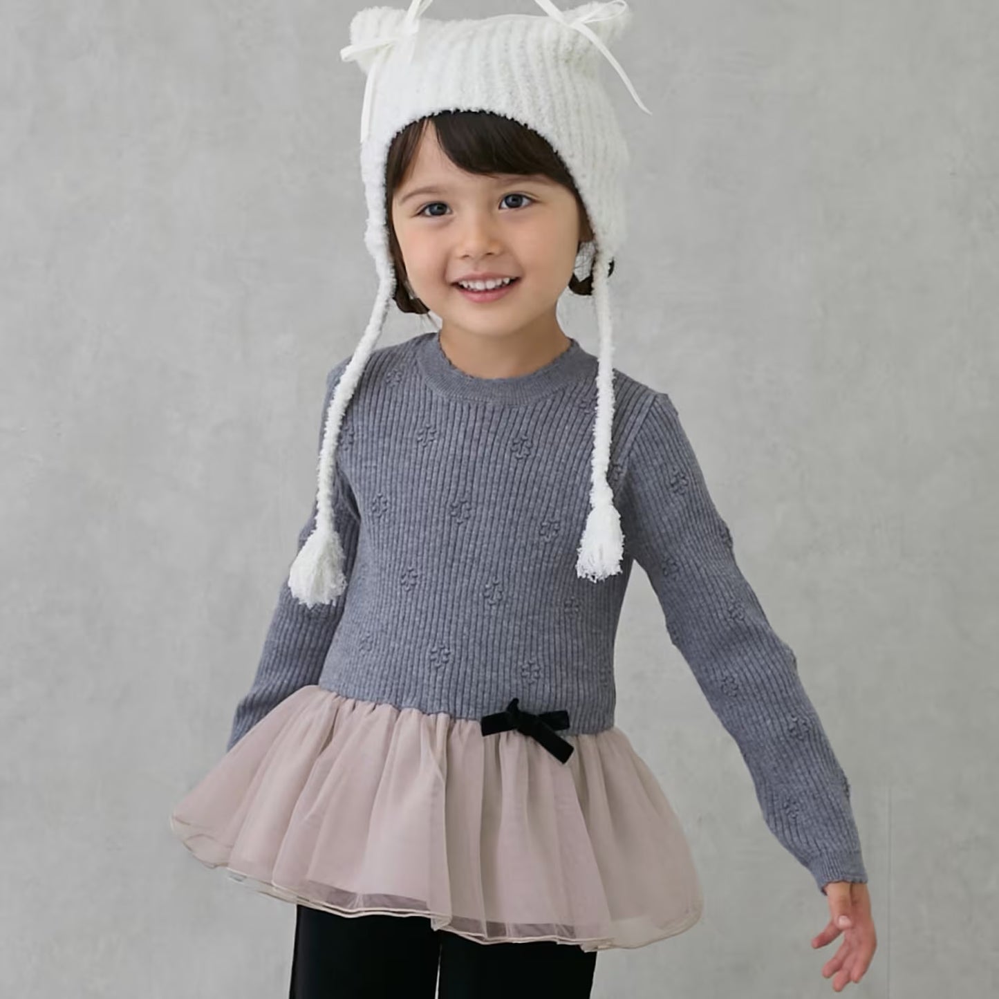 日本童裝 pe#main 針織薄紗收腰上衣 80-130cm 女童款 冬季 TOPS