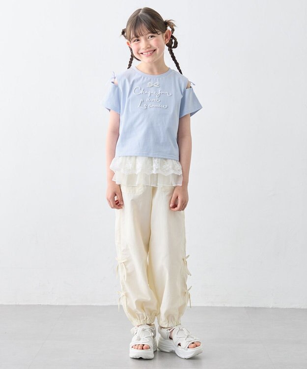 日本童裝 aF#a325 露肩刺繡上衣 110-160cm 女童款 夏季 TOPS