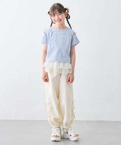 日本童裝 aF#a325 露肩刺繡上衣 110-160cm 女童款 夏季 TOPS