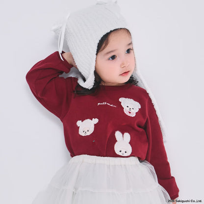 日本童裝 pe#main x Monchhichi 毛毛刺繡圖案上衣 80-130cm 女童款 秋季 TOPS 聖誕紅/新年紅