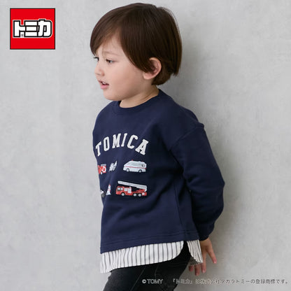 日本童裝 pe#main x TOMICA 格紋下擺衛衣 80-130cm 男童款 秋季 TOPS