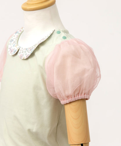 Japanese children's clothing panpantutu floral collar short-sleeved top 80-150cm girls summer TOPS 