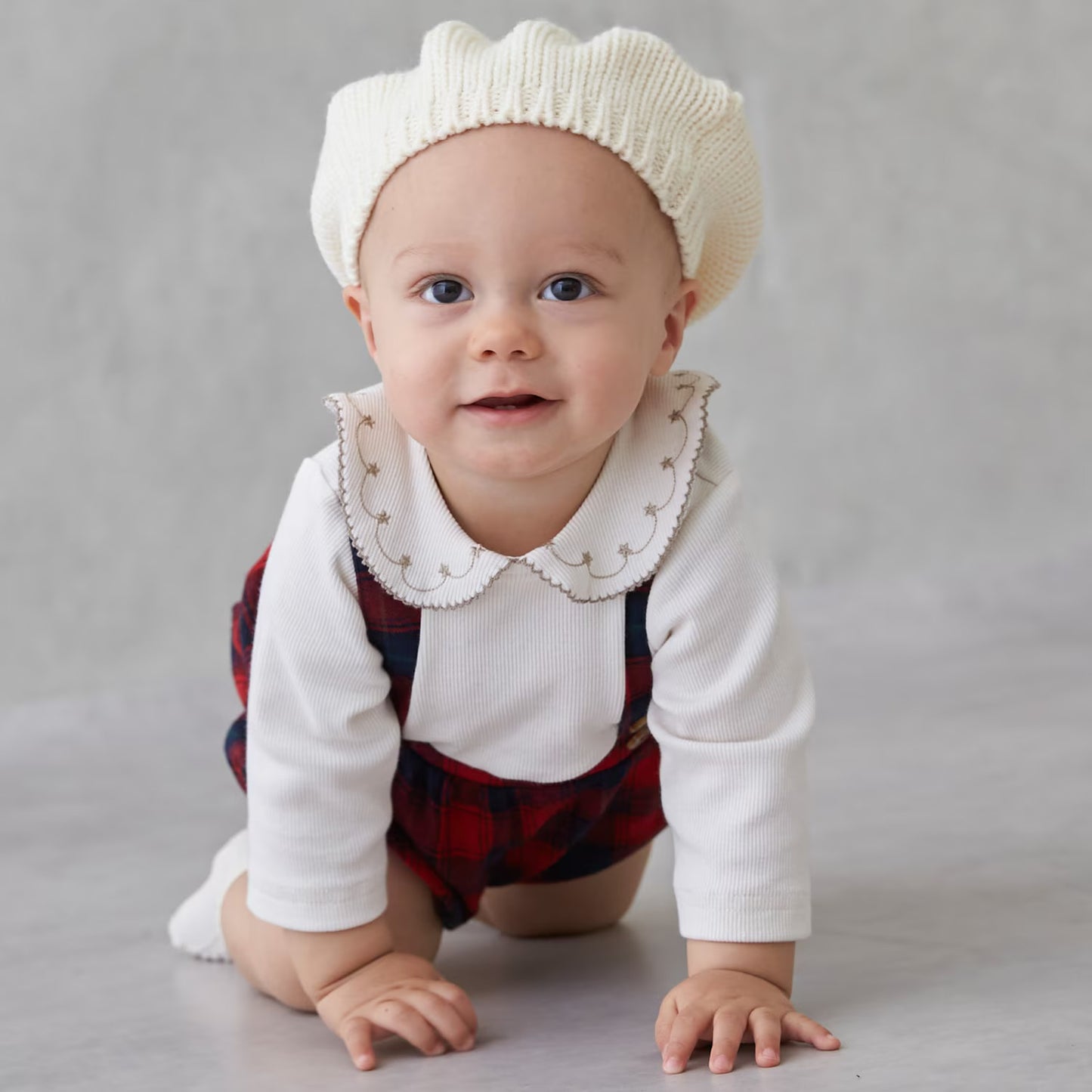 日本童裝 pe#main 刺繡領上衣吊帶褲套裝 70-80cm 男童款/女童款 冬季 TOPS PANTS Jumpsuit 聖誕紅/新年紅