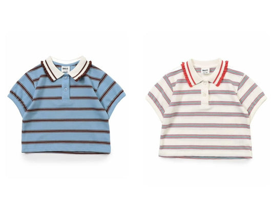 Japanese children's clothing BREEZE lace polo collar top 80-140cm girls summer TOPS 