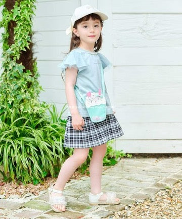 Japanese children's clothing aF#a325 checkered bow shorts 100-160cm girls summer PANTS 
