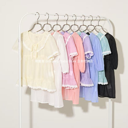 Japanese children's clothing Ly# mine chiffon coat shirt 100-150cm girls summer TOPS OUTERWEAR 