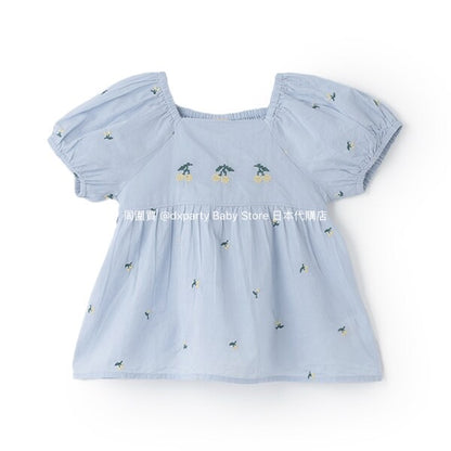 Japanese children's clothing pe#main cherry embroidered top 80-130cm girls summer TOPS 