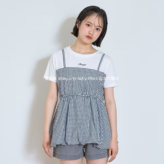 Lovetoxic Japanese children's clothing fake two-piece top 140-160cm girls summer TOPS 