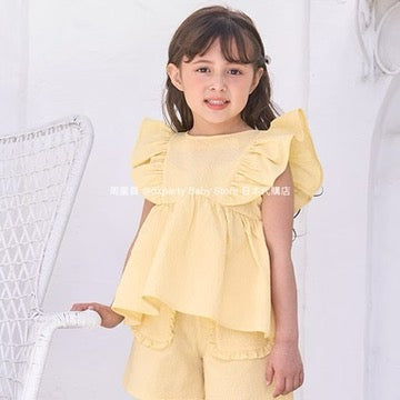 Japanese children's clothing Ly# mine ruffle sleeve top 100-150cm girls summer TOPS 
