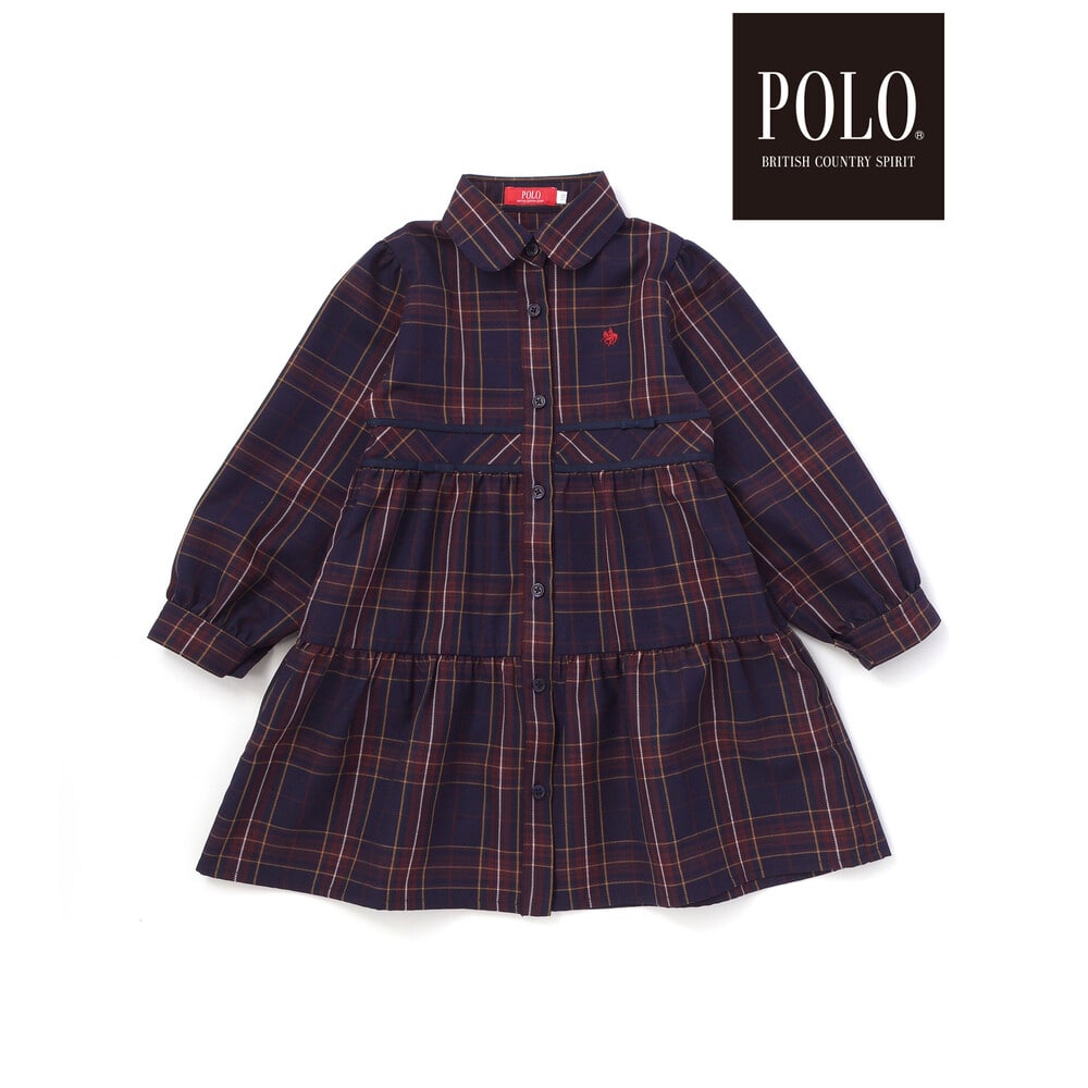 日本童裝  SLAP SLIP x POLO BCS 格紋拼接連身裙 80-130cm 女童款 秋季 DRESSES 面試/宴會/表演