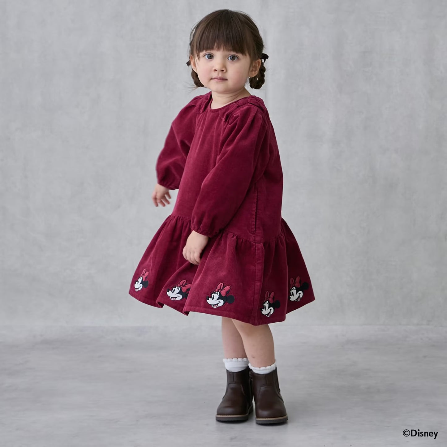 日本童裝 pe#main x Disney 燈芯絨連身裙 80-130cm 女童款 秋季 DRESSES 聖誕紅/新年紅