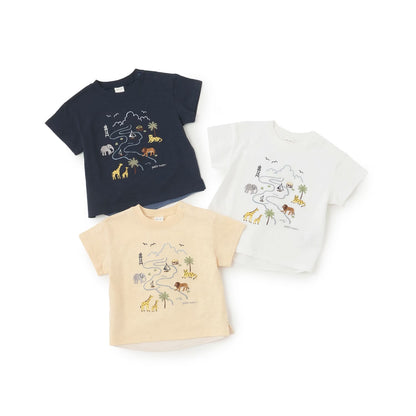日本童裝 pe#main 野生動物園刺繡短袖上衣 80-130cm 男童款 初生嬰兒 夏季 TOPS